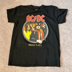 AC/DC Black Tee with Red Logo and Yellow Graphic